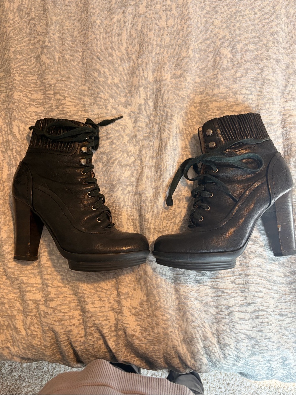 Frye Black Lace-Up High Heel Ankle Boots - Picture 4 of 6